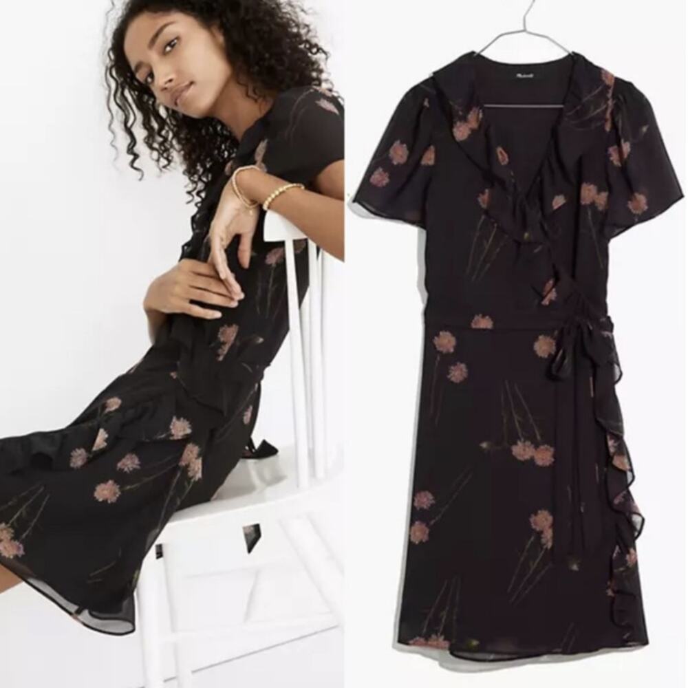 NWT Madewell Georgette Ruffle-Wrap Mini Dress in Aster Portrait Size Small